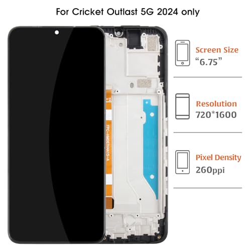 Image of Screen Replacement for Cricket Outlast 5G 2024 SN509C 6.75 inch IPS TFT LCD Display Touch Digitizer Assembly with Frame AT&T Motivate Pro 5G SN509A Repair Replacement Screen Black