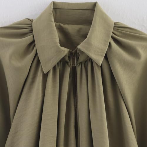 Womens Bomber Jacket Casual Batwing Sleeve Lapel Collar Zip Shirts Oversized Bubble Hem Jackets4