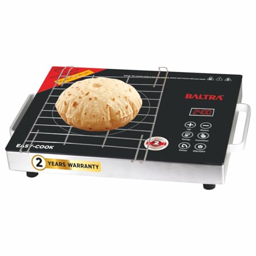 Image of BALTRA Easycook Infrared Induction Cooktop 2400W with Grill Rack, Infrared Glass Top, Digital Touch Control, Auto-Off Safety, 3 Cooking Modes, Infrared Hot Plate, Works with All Cookware