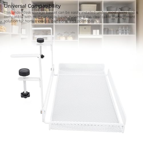 Organizador de cables para debajo del escritorio, bandeja de gestión de cables de metal, bandeja de almacenamiento grande con montaje de abrazadera para oficina y hogar, canaleta para cables sin taladro (blanco) miniatura 5