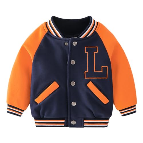 Image of Volunboy Kids Baseball Jacket Varsity Letterman Coat Fall Winter Fleece Bomber Vintage Outerwear