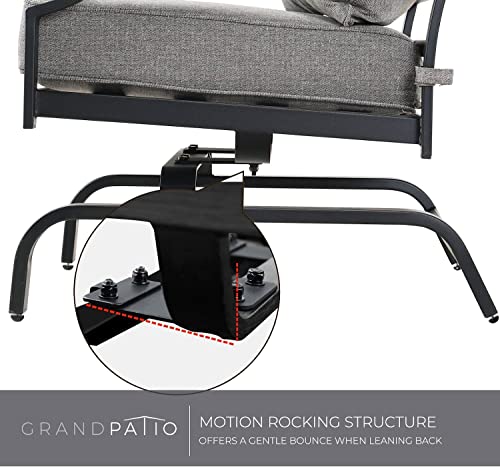 Grand patio 3-Piece Furniture Seating Motion Chairs Set Outdoor Bistro Set Patio Conversation Sets Glider Rocking Chair with Comfortable Gray Cushions Square Coffee Table for Garden Lawn & Poolside