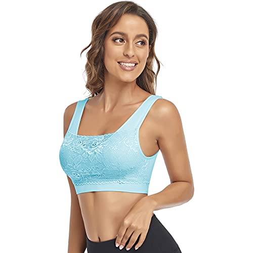Image of Litthing Lace Bralettes for Women Padded Sports Bra Seamless Plus Size Tank Tops Wirefree Comfort Yoga Cami T Shirt Bras