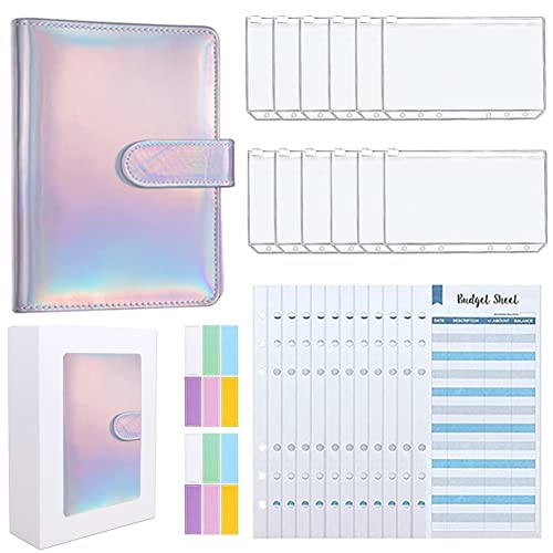 Carpeta de presupuesto A6, 38 unidades, para ahorrar dinero, organizador de dinero con 12 sobres transparentes con cremallera en efectivo, 12 hojas de presupuesto y 12 pegatinas para estudiantes Cover