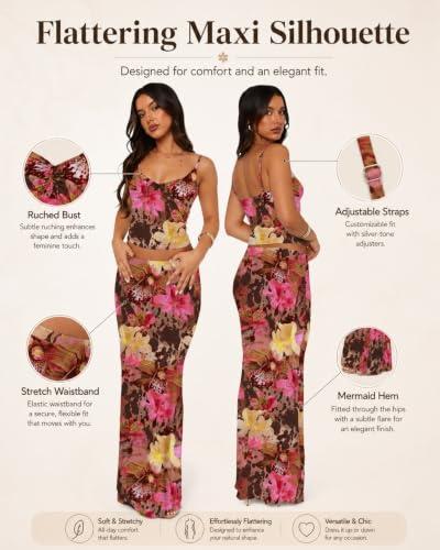 Image of Two Piece Skirt Set Women Maxi Long Skirt and Top Outfit