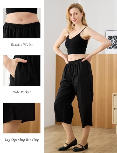 Image of Women Short Cotton Half Slip Pettipants for Under Dress with Pockets Victorian Pajama Pants