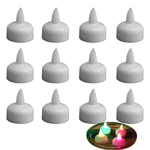 12 velas flotantes sin llama, velas flotantes de 1.6 pulgadas que funcionan con pilas, velas con diferentes luces de llama parpadeante, candelabros LED de mano, velas para decoración de centros de