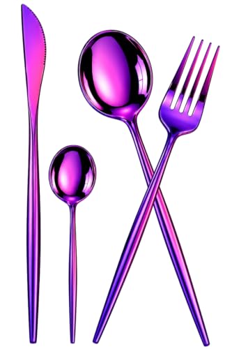 Image of Slim Handle Pink 24 Pcs Stainless Steel Cutlery Set for Dining Table, Dishwasher Safe Glossy Flatware (6 Spoon Set+6 Forks Set+6 Butter Knife+6 Dessert Spoon)