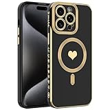 wahhle iPhone 13に適したマグネットケース、豪華メッキがかわいいハート型ケースはMagsafeと互換性があり、カメラプロテクター付きの女性向け(iPhone 13,Black)