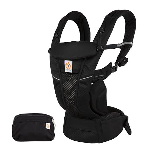 Ergobaby Mochila portabebé Omni Breeze recién nacidos desde su nacimiento hasta que pesan 20kg, portabebé ergonómica de Malla SoftFlex, 4 posiciones para transportar, Onyx Black