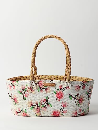 Habere India-All the Cultures Fabricating India Oval Wicker Basket for Gift Hamper, Decorative Fruit Gifts (Design 14)