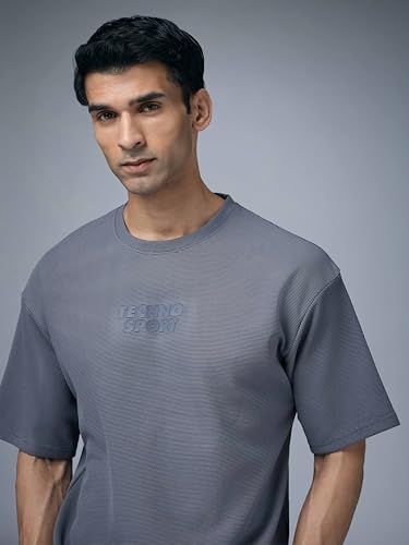 Image of TECHNOSPORT Men Printed Oversized Round Neck T-Shirt with COTFLEX, Dry Fit Sports Tee, Oversized Activewear T-Shirt for Gym, Running, Sports & Casual Wear