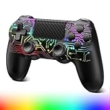Glitfix Wireless Controller für PS-4,Game Controller Kompatibel mit PS-4/Slim/Pro,Bluetooth Gamepad Joystick mit RGB-Licht,1000-mAh-Akku, 3,5-mm-Audiobuchse und Turbo-Funktion(BLACK)