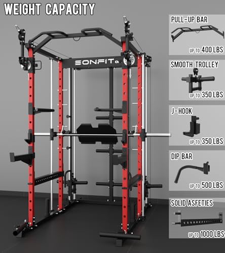 Image of Eonfit E5 Smith Machine with Leg Press for Home Gym | Functional Trainer Power Rack Power Cage With Pivot Arms Lat Cable Crossover Pulley System All In One For Garage Apartment