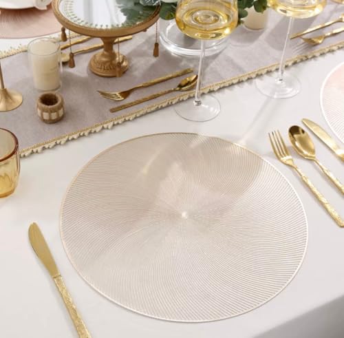 Image of HomeCloud PVC Material Round Shape Table Mat, Dining Table Mat,Table Placemats, Round Mats,Best for Bed-Side Table /Center Table, Dining Table /Shelves (Sparky Circle Gold, Set of 1)