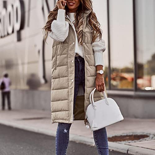 Long Puffer Vest Women Quilted Hooded Sleeveless Down Vest Outerwear Padded Jacket Fall Winter Coat with Pockets3