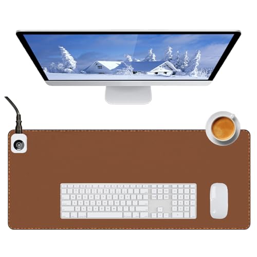Tulpock Heated Desk Pad Mouse Pad - Heated Desk Mat - Warm Desk Pad - 3 Levels Heating & 4 Hours Auto Shut-Off, PU Leather Mouse Pad - 31.5 x 13 inch (Brown)