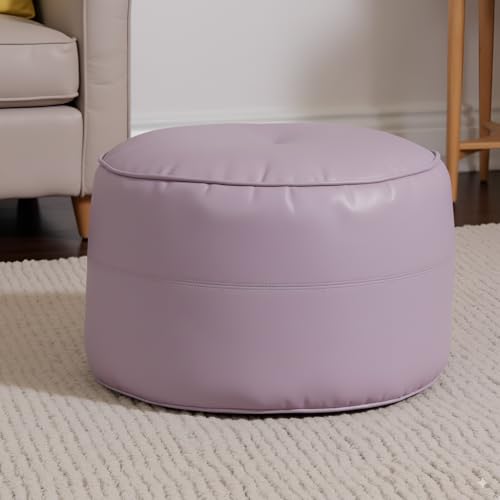 Image of Premium Faux Leather Footstool /Footrest /Pouffe | EPS Beans Filled | Ready to Use | Soft Cushioned Ottoman | Durable Leatherette Finish | Living Room, Bedroom & Office Color- (Purple)