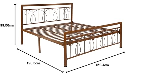 Image of Kovu Metal Queen Size Bed Without Storage | Wrought Iron Double Bed with Headboard & Footboard | Sturdy Powder Coated Platform Bed Queen Size Cot for BedroomLivingRoom Brown (75x60)