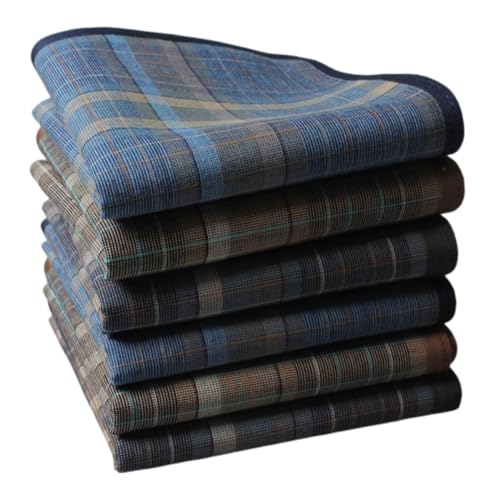 6 Pack Square Plaid Stripe15.7in Squares Men's striped cloth handkerchief Dark Grid Mixed Classic Pocket Vintage Business Checked Multicolor Gentleman Pocket