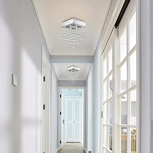 Image of CRYSTA WORLD Raindrop K9 Crystal Modern Chandelier for Living Room /Bedroom /Hall, (Square, L14 /W14 /H18')