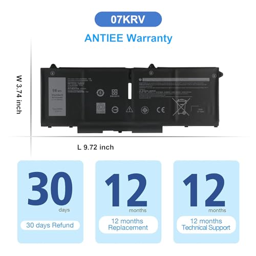 Image of ANTIEE 07KRV Laptop Battery Replacement for Dell Latitude 5430 5530 Precision 3570 P104F P104F005 P104F006 P137G004 P137G006 P137G005 Series H4PVC 0H4PVC Y86WG 78FWY 078FWY 0Y86WG 4FVJG 15.2V 3625mAh