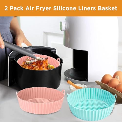 Image of Silicone Air Fryer Liners Set - Non-Stick, Heat-Resistant Baskets & Pots with Oil Brush & Spatula for Air Frying & Baking (Multicolor)