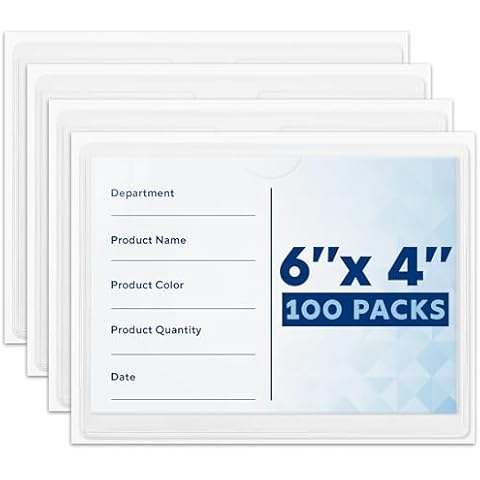 Mifflin-USA Index Card Holder (4x6”, 100 Pack), Clear Self-Adhesive Card Pockets, Label Holders for Organizing Storage Bins & Containers, Plastic Sleeves for Protecting Cards & Labels Cover