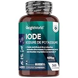 Iode de Potassium Stable 400μg - 365 Micro Comprimés Vegan (6 mm) - 1 Tous les 3 Jours - Iodure de Potassium sans OGM ni Gluten - Apport Standardisé avec un Approvisionnement de +1 An - WeightWorld