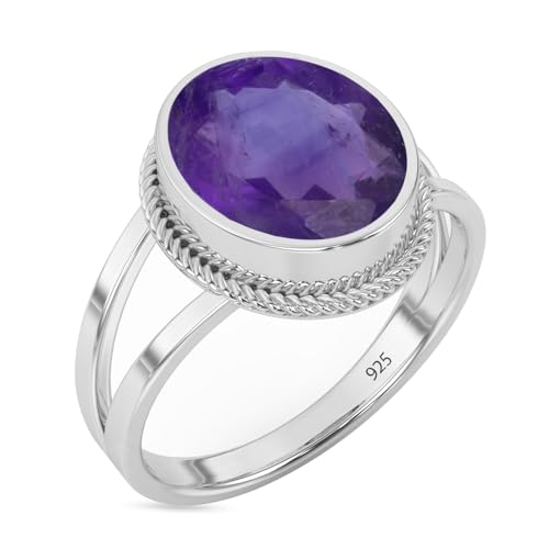 925 Sterling Silver Ring For Womens Amethyst Ring Sterling Silver Art Deco Ring February Birthstone Purple Gemstone Ring