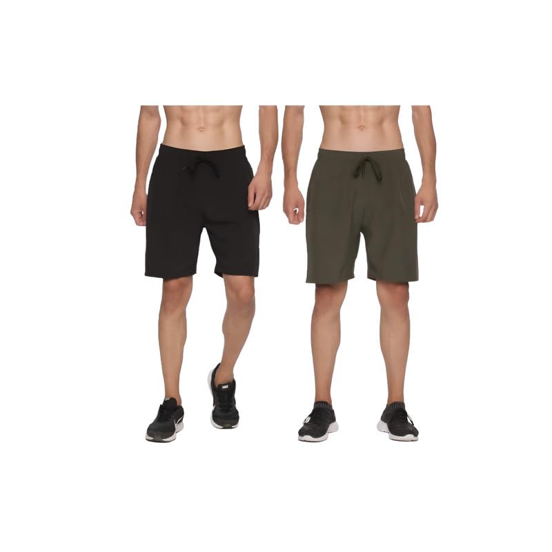 RSO OutfitsMen's Polyester Solid Sports Casual Shorts Combo Pack of 2