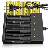 4 Pack 3.7 Volt Button Top Rechargeable Batteries and 18650 Battery Charger,Lithium Battery 4000mAh for Flashlights, Headlamps, Doorbells, RC Cars,Outdoor Garden Lights（Battery and Charger）