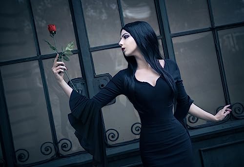 JPXH Damenkleid für Erwachsene, Übergröße, lang, schwarz, Halloween-Kleid, Kostüm, Party, erste Wahl, Schwarz, L