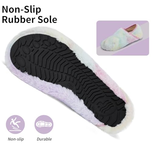 Image of WateLves Womens & Mens Lightweight Cozy Faux Furry House Slippers - Rubber Sole Slip On Sock Shoes - Foldable Travel Slippers - Indoor & Outdoor