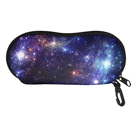 Aulaygo Galaxy Space Print Glasses Case Soft Sunglasses Case, Portable Travel Zipper Closure Eyeglasses Case with Clip Hook Gift for Women Men Boys Girls Kids Blue Cover