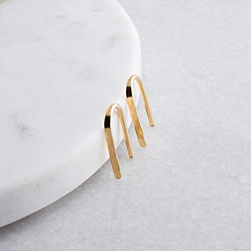Gold Flattened -Hammered 13Mm Arc Minimalist Line Hook Earrings Horseshoe Wishbone Earrings (14K Gold Filled, Flattened-Hammered | 18 Gauge) #TOP6