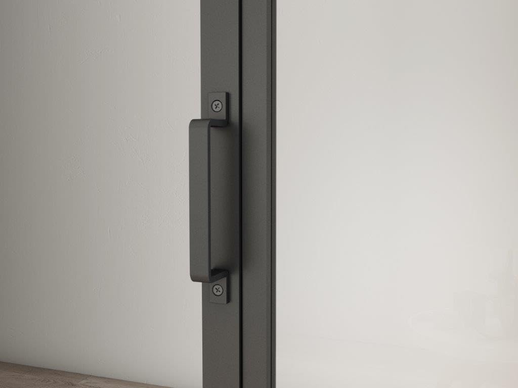 inova Glas-Schiebetür Komplettset satiniert 900x2150mm Industriestil schwarz offene Laufschiene beidseitiger Softclose
