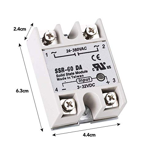 Hiletgo 2Pcs Ssr-60Da Solid State Relay Single Phase Semi-Conductor Relay Input 3-32V Dc Output 24-380V Ac #TOP1