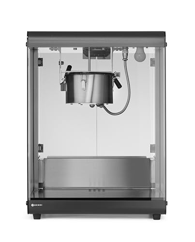 HENDI Máquina para hacer palomitas de maíz, 150g de maíz, ciclo 3,5 min, 220V, 1155W, 560x445x(H)775mm, acero al carbono, aluminio fundido, vidrio templado