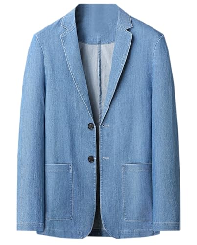 Cromoncent Men's Denim Sport Coat Lightweight Casual 2 Button Blazer Jacket