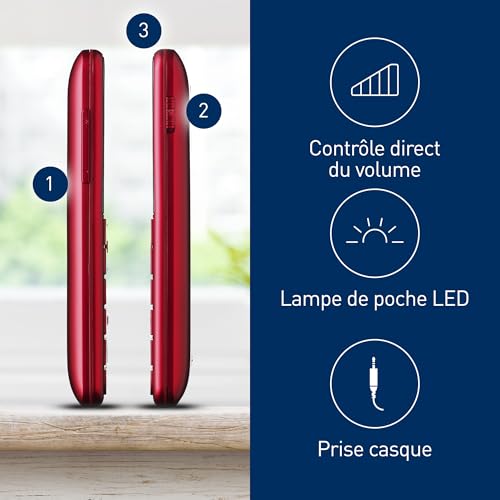 Panasonic KX-TU155EXRN 2G Téléphone Mobile pour Personnes Âgées, Appel Prioritaire, Téléphone à Grosses Touches, Compatible avec les Appareils Auditifs, Bluetooth, Radio FM, Appareil Photo, Rouge
