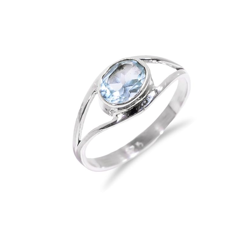 Bague en topaze bleue en argent 925 minimaliste et bohème SOH-BR31-P