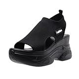 Women's Fashionable Solid Color Platform Sandals, Casual Comfortable Wedge for Summer, Female All-match Round Toe Sandals for Daily Wear, Walking Shoes, Comfy Casual Shoes for Women Beach (Black,8)