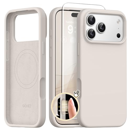 GONEZ Magnetic for iPhone 17 Pro Max Case, [Compatible with MagSafe] Anti-Scratch Microfiber Lining & Screen Protector, Silicone Camera Control, Shockproof Slim Phone Cover 6.9 inch, Stone