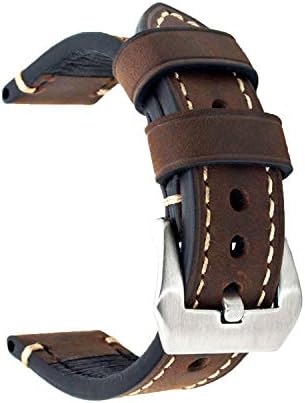 Dark Brown 22mm Genuine Leather Wristwatch Watch Band Oil Tan Vintage Strap for Men with Stainless Buckle