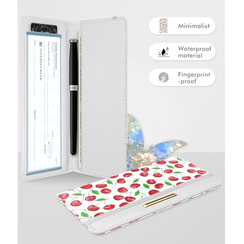 Image of Printed Checkbook Cover, RFID Blocking Checkbook, Stylish, Lightweight, Slim Durable, Multi-Functional Checkbook Holder for Personal and Business Checks (Cherry)