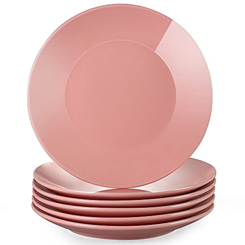 LOVECASA Serie Sweet Juego de 6 Platos Llanos, Vajilla de Porcelana, 26.5cm Platos Redondos, Se Puede Usar en Lavavajillas, Rosa Cover