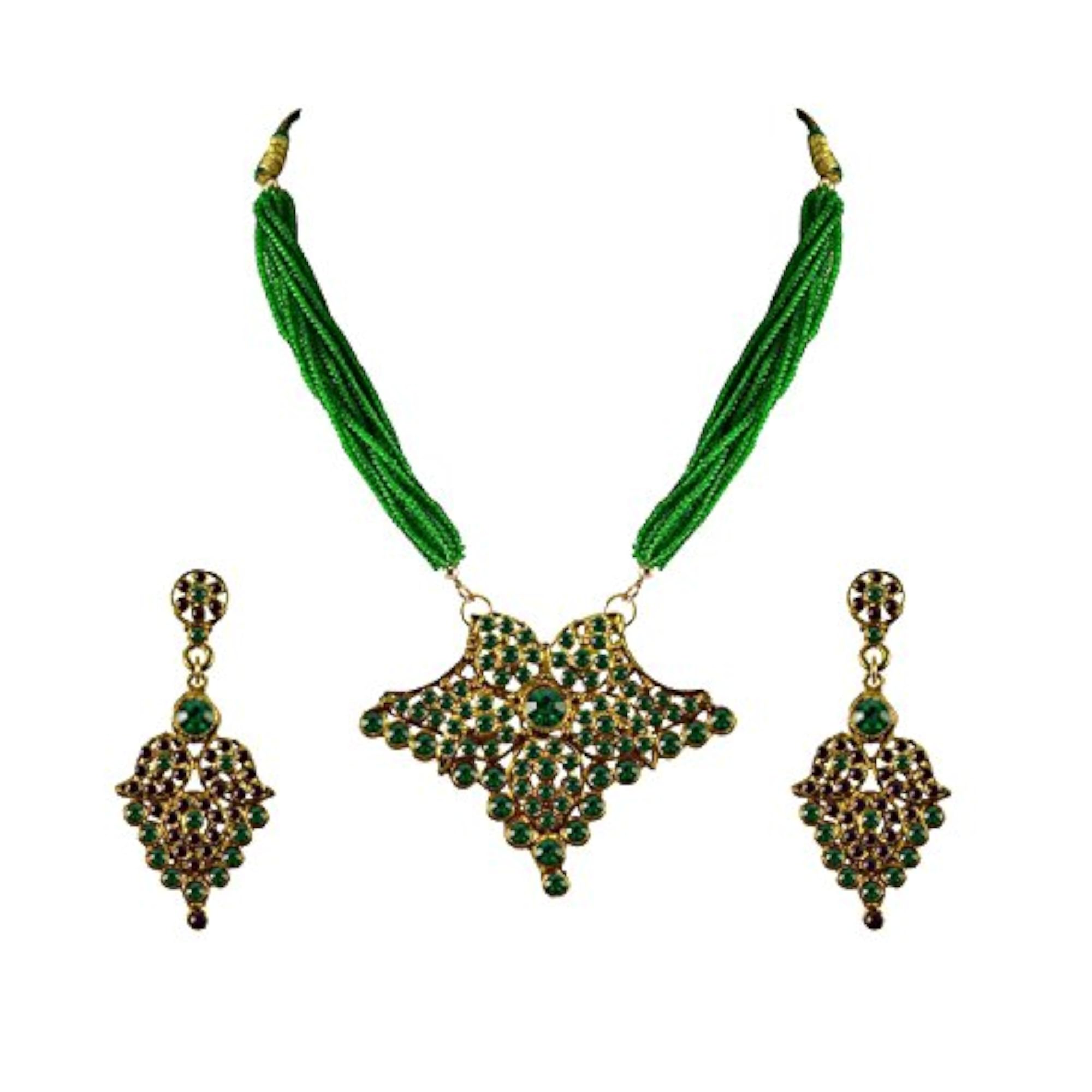Women's Multicolor Solid Stone Stud Platted Brass Pendant Set