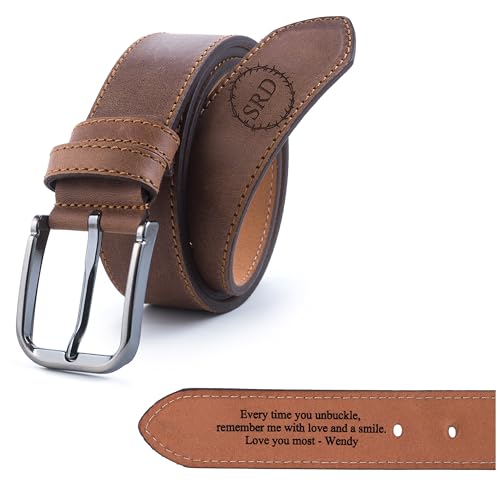 Personalized Leather Belt for Men – Custom Engraved Gift for Him– Premium Top Grain Leather Belt for Anniversary, Unique Mens Gift