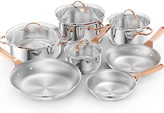 TANGZON 11 Piece Stainless Steel Cookware Set, Non-Stick Induction Pot & Pan Sets with Glass Lids and Cool Touch Handles, Includes 18cm Saucepan, 20/24/28cm Frying Pans, 22/26/28cm Stockpots